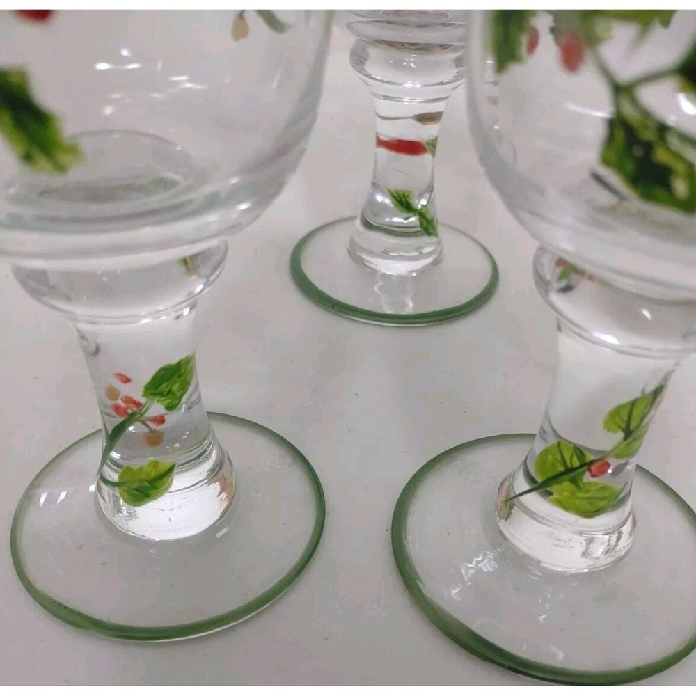 Block Holiday Glasses set of 3 20 oz hand painted Holly Berry Footed Christmas - Picture 4 of 4